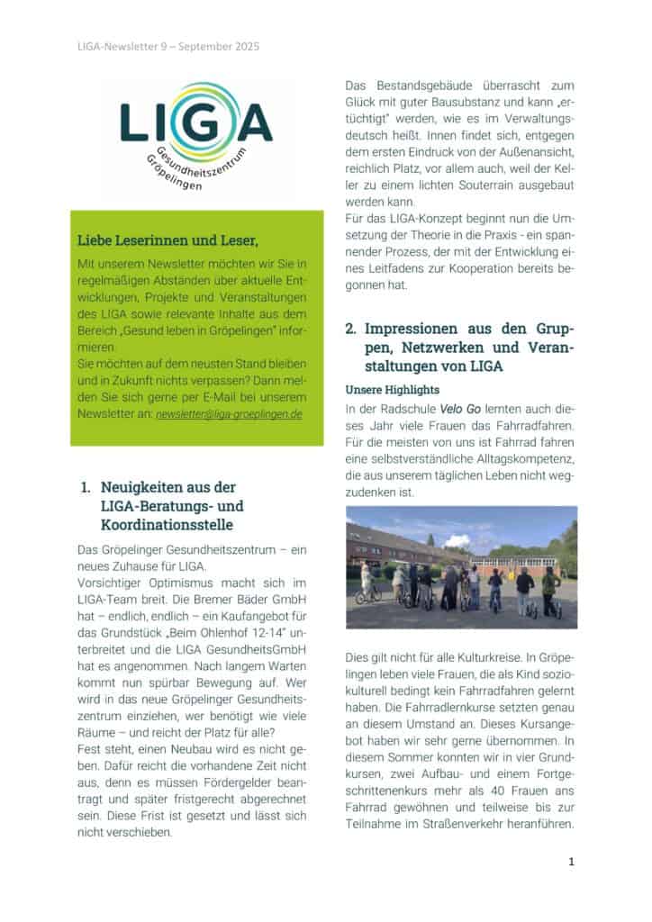 Ausschnitt vom Newsletter.