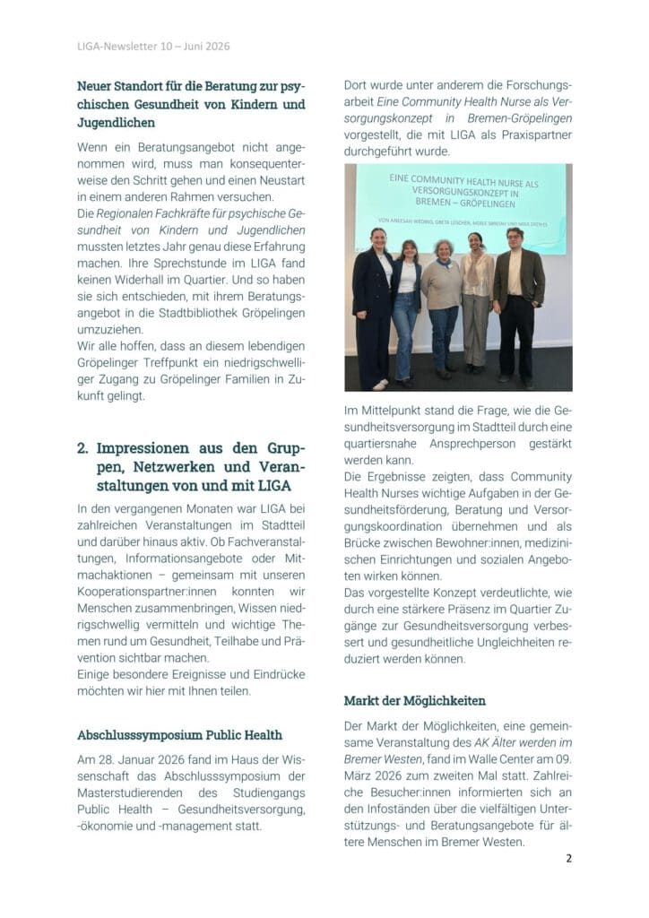 Ausschnitt des Newsletters.