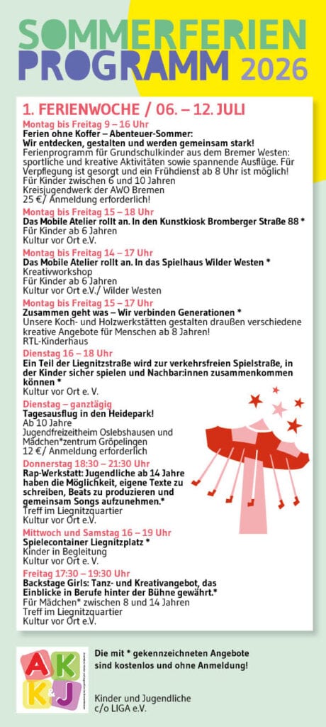 Ausschnitt der ersten Woche des Sommerferienprogramms.